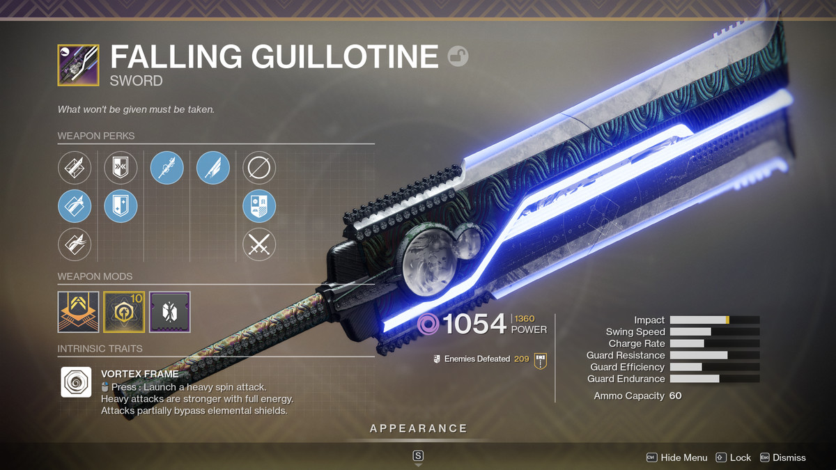 Destiny 2 Falling Guillotine sword