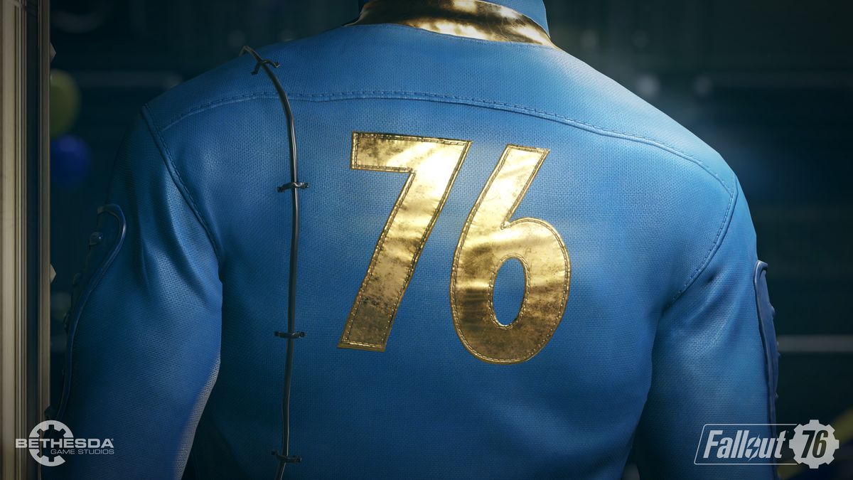 Fallout 76 - back of vault dweller’s Vault 76 suit