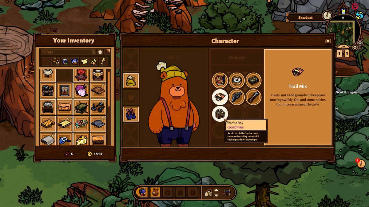 an open inventory, when the player can choose clothes for the Hank the bear