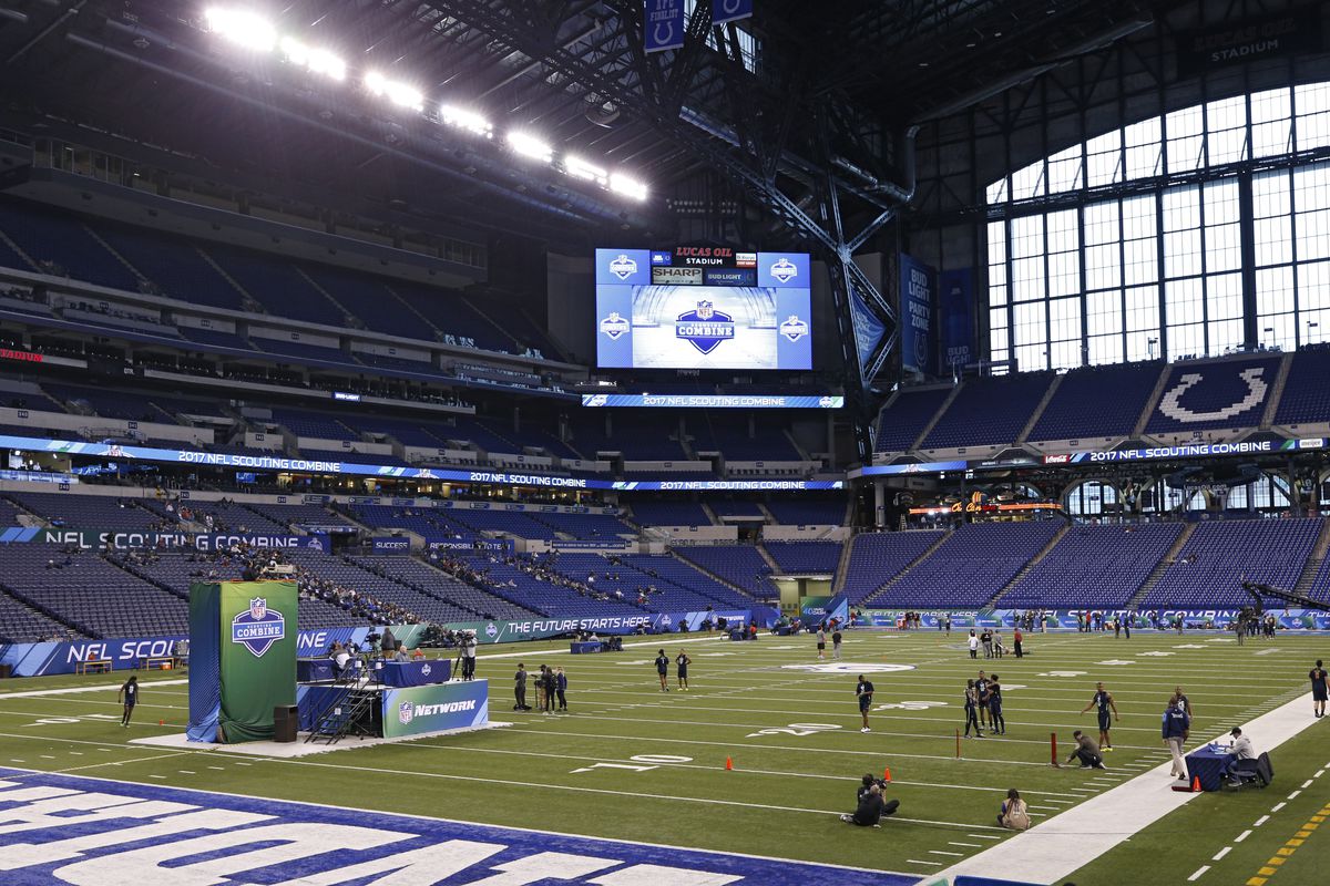 General view of interior of Lucas Oil Stadium for the NFL Combine.