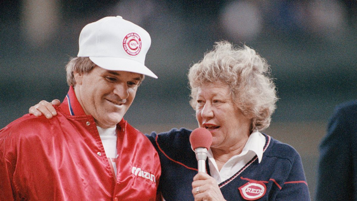 Pete Rose Standing with Marge Schott