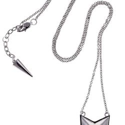 Double Heart Necklace in silvertone, $88