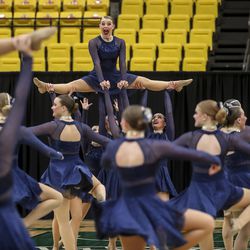 Members of the Juab High School drill team perform in the dance category during the 3A drill team state championships at the UVUU Center in Orem on Wednesday, Feb. 10, 2021.