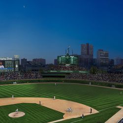Panoramic view of Wrigley restoration proposal, showing outfield signage