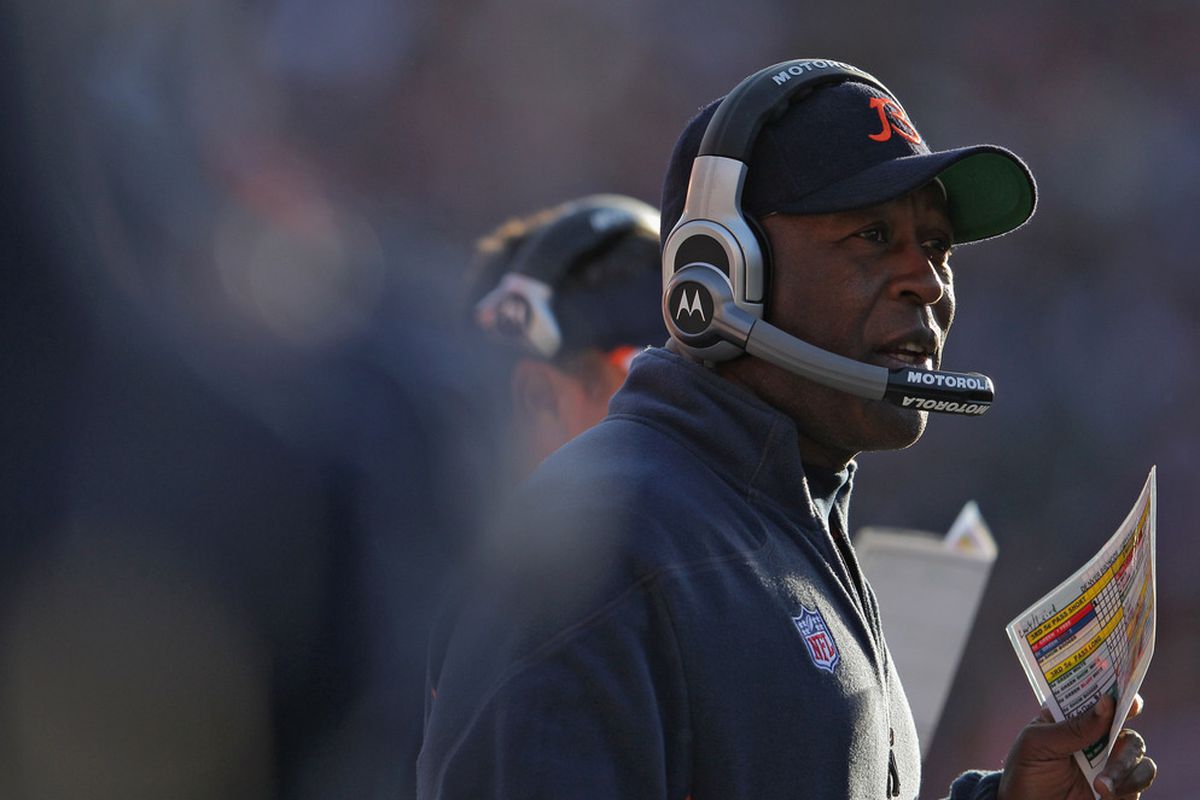 DENVER, CO - DECEMBER 11:  Head coach Lovie Smith of the Chicago Bears looks on during the game against the Denver Broncos at Sports Authority Field at Mile High on December 11, 2011 in Denver, Colorado.  (Photo by Doug Pensinger/Getty Images)