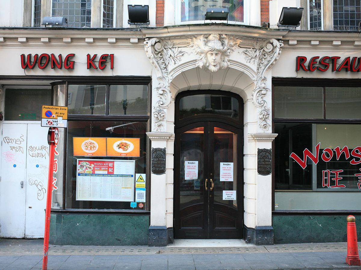 The exterior of Wong Kei, a Chinatown institution.