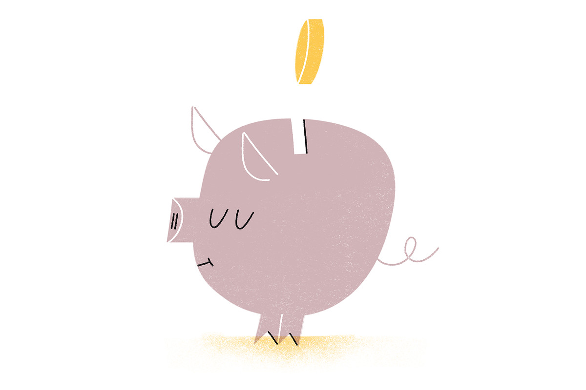 An illustration of a piggy bank with a coin going in