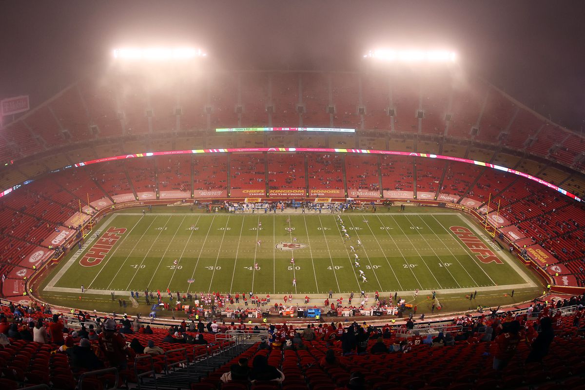 A general view as fog envelops the field during the 2nd half of the game between the Los Angeles Charges and the Kansas City Chiefs at Arrowhead Stadium on January 03, 2021 in Kansas City, Missouri.