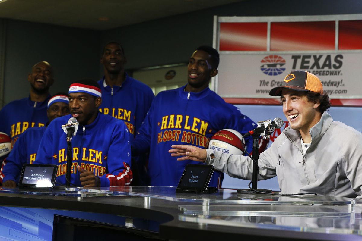 Derek Holland and the Harlem Globetrotters, presumably about to meet up with Scooby Doo and the gang
