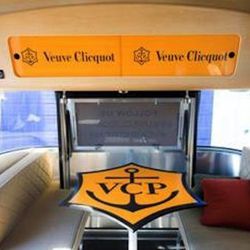 Inside the lounge of the Veuve Clicquot Airstream. 