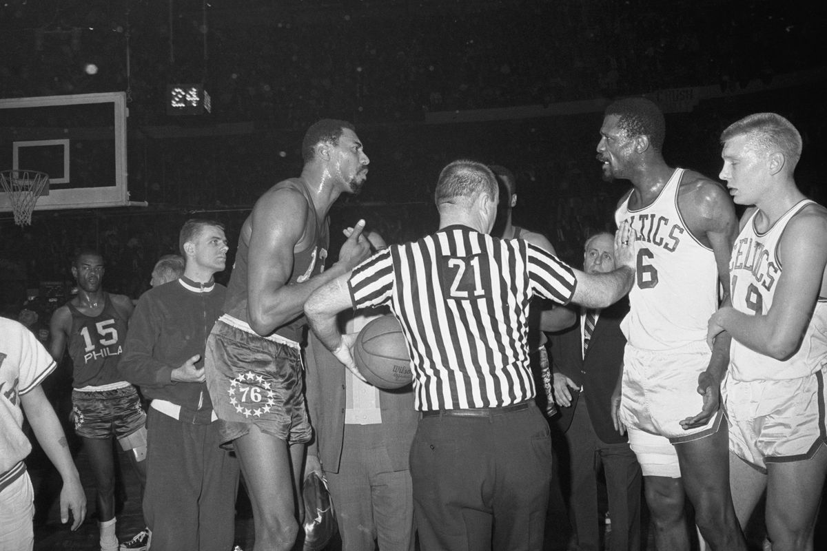 Referee Separating Wilt Chamberlain and Bill Russell