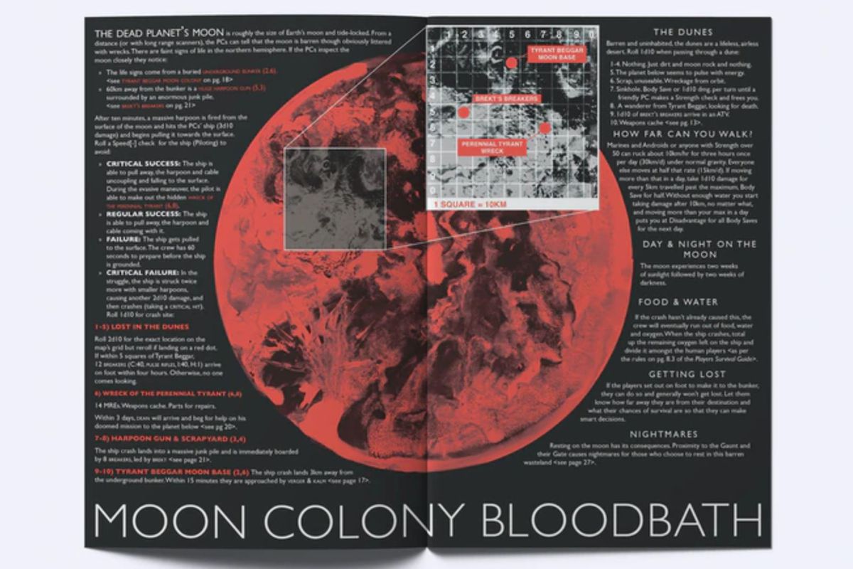 A two-page spread from Dead Planet: Moon Colony Bloodbath