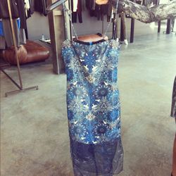 Blue mandala wet print strap dress, $735