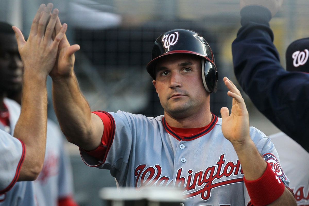 Ryan Zimmerman #11 of the Washington Nationals has a 19-game hit streak after homering in the first innings of this afternoon's game.  (Photo by Stephen Dunn/Getty Images)