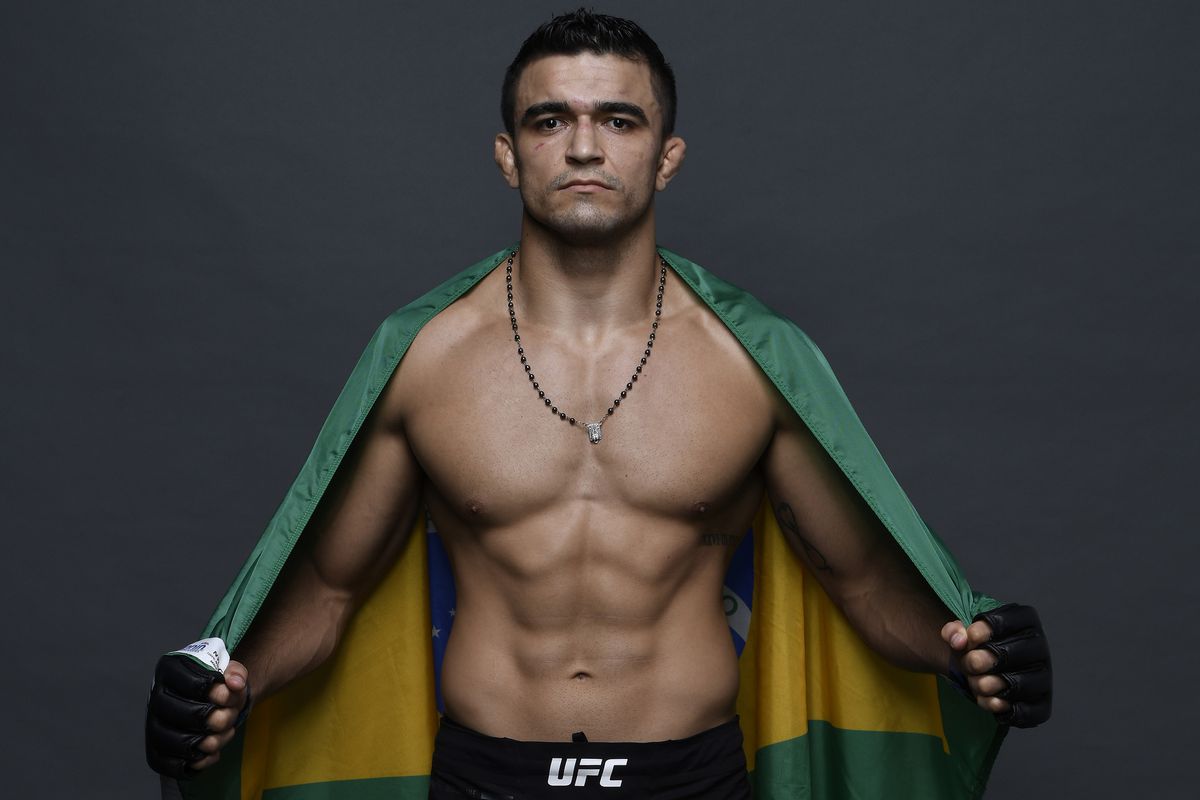 Andre Muniz of Brazil poses for a portrait backstage after his victory during the UFC Fight Night event at Ibirapuera Gymnasium on November 16, 2019 in Sao Paulo, Brazil.