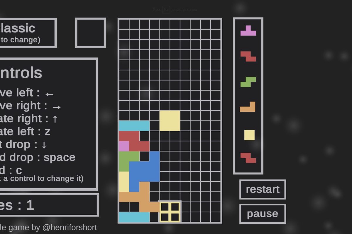 Tetrible - A Tetris version, except every time the player completes a line, the level flips