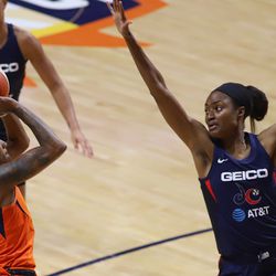 The Washington Mystics take on the Connecticut Sun in Game 3 of the WNBA Finals at Mohegan Sun Arena in Uncasville, CT on October 6, 2019.