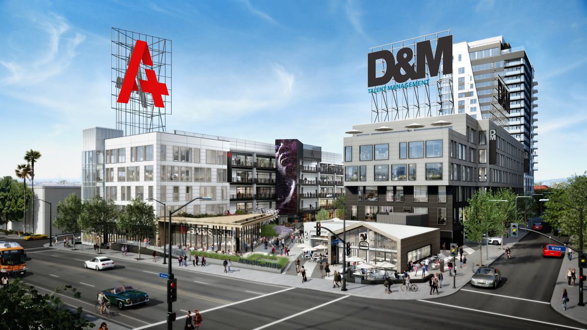 A group of buildings. There are two signs on the buildings. One sign reads D&amp;M and the other sign reads A