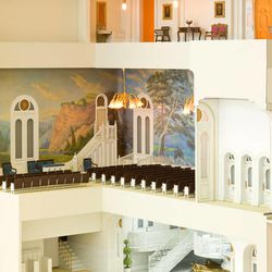 An instruction room of the LDS Salt Lake Temple is shown in a scaled architectural model. The 7-foot-tall model was placed on display Friday in the South Visitors' Center at Temple Square in Salt Lake City.