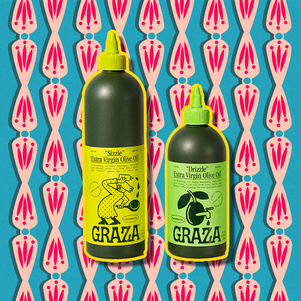 Two squeeze bottles of olive oil