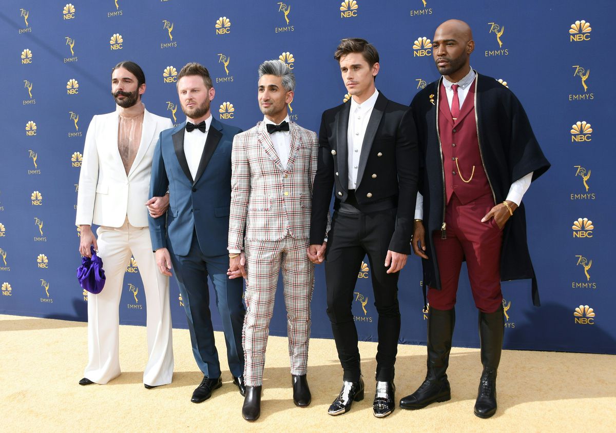 (L-R) Jonathan Van Ness, Bobby Berk, Tan France, Antoni Porowski and Karamo Brown at the 2018 Emmys