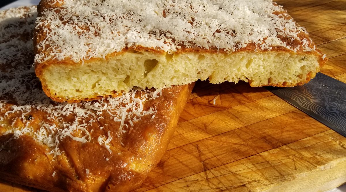 Modena’s Parmesan-topped focaccia includes a blend of Caputo flour and Maryland wheat ground on-site.