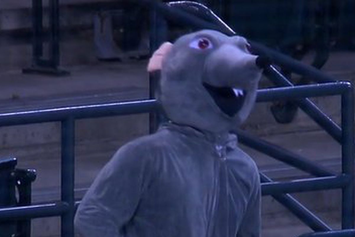 Meet Rat Leon, the newest mascot for the Diamondbacks. Its funny, because its a pun based off misreading #Rattleon. It’s terrifying because it looks like a cheap costume from Party City come to life