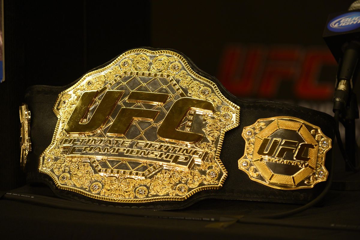 August 11, 2012; Denver, CO, USA; A general view title belt of Benson Henderson's (not pictured) belt after defeating Frankie Edgar following UFC 150 at the Pepsi Center. Mandatory Credit: Ron Chenoy-US PRESSWIRE