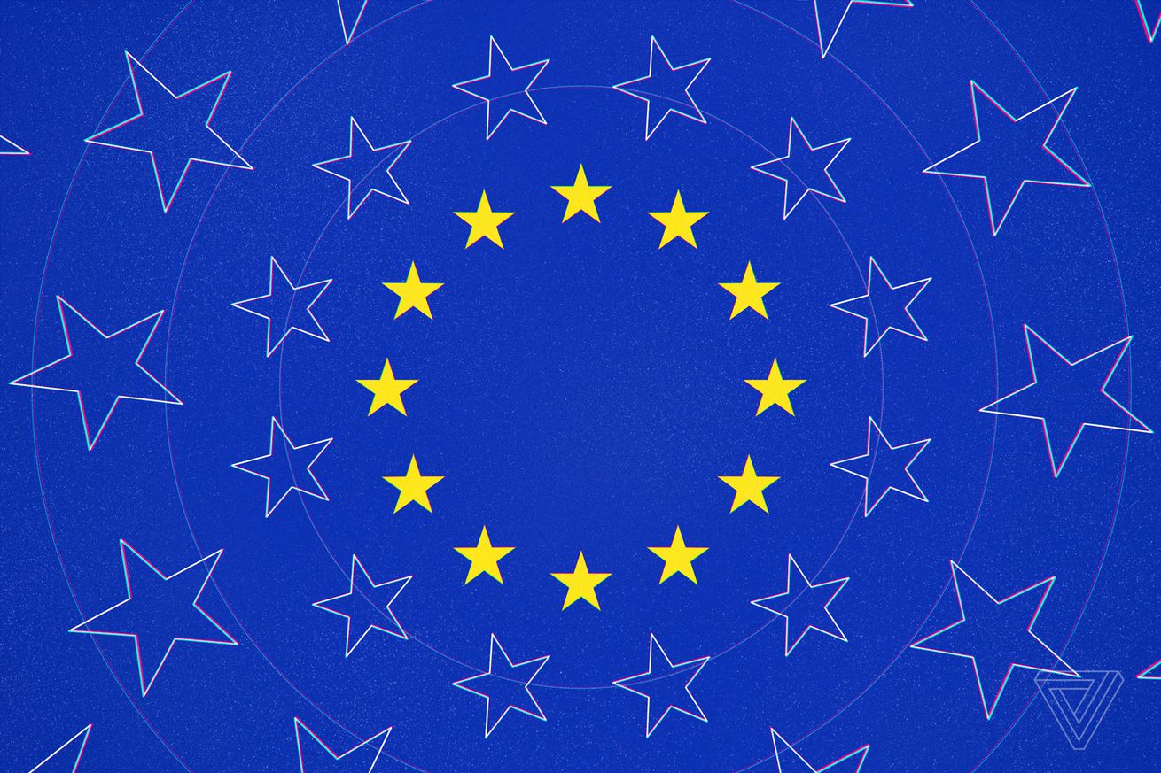 A circle of 12 gold stars representing the European Union.