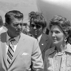 Former governor Ronald Reagan and his wife, Nancy Reagan in Salt Lake City, July 7, 1976. 