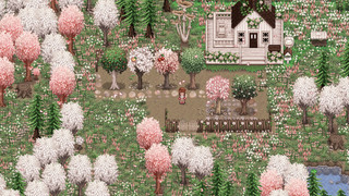 स्टारड्यू व्हॅली फार्म जेथे झाडे पेस्टल गुलाबी रंगछटांमध्ये आहेत आणि गवत त्यांच्यात वन्य फुलांचे आहे. स्टारड्यू पर्णसंभार पुन्हा तयार करून गेम बदलला गेला आहे