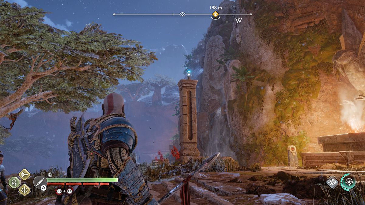 Kratos takes aim at a Totem in God of War Ragnarok