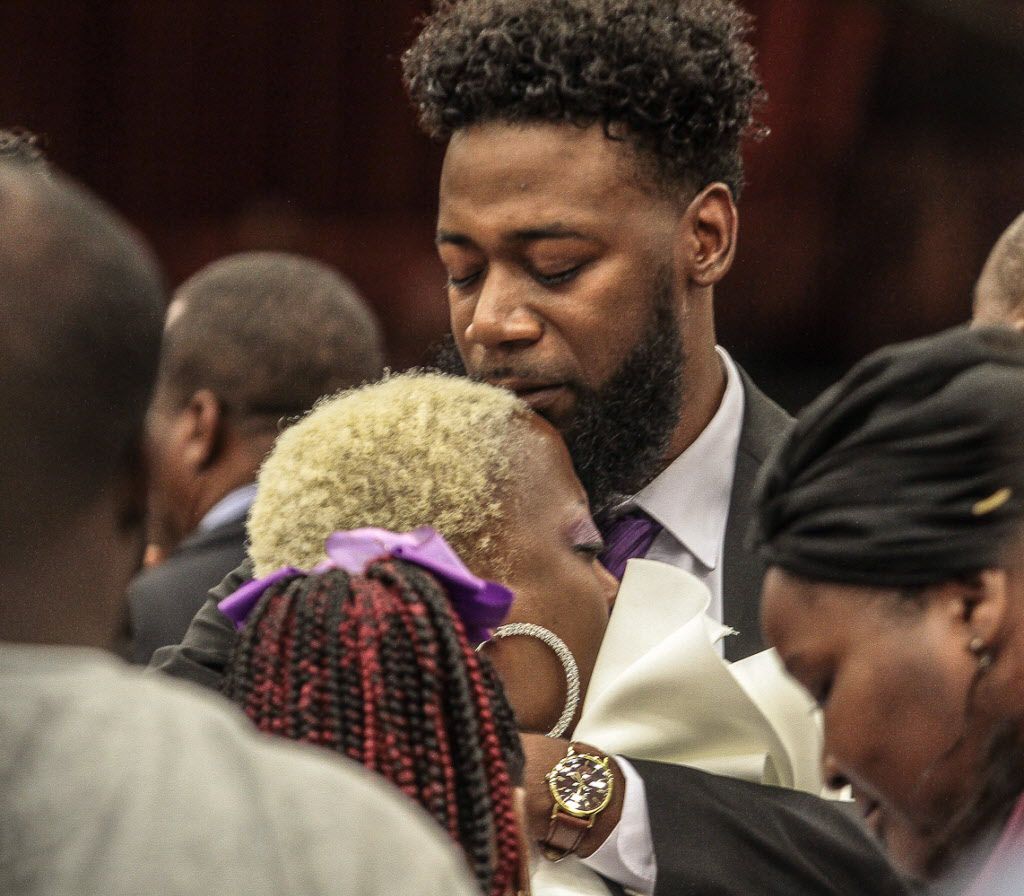 Tereasa Martin, mother of Kenneka Jenkins takes a moment to pray before entering the House of Hope Sanctuary Saturday for her daughter’s funeral. | Leslie Adkins/For the Sun-Times