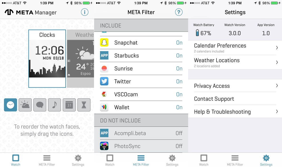 Meta Watch Meta M1 app