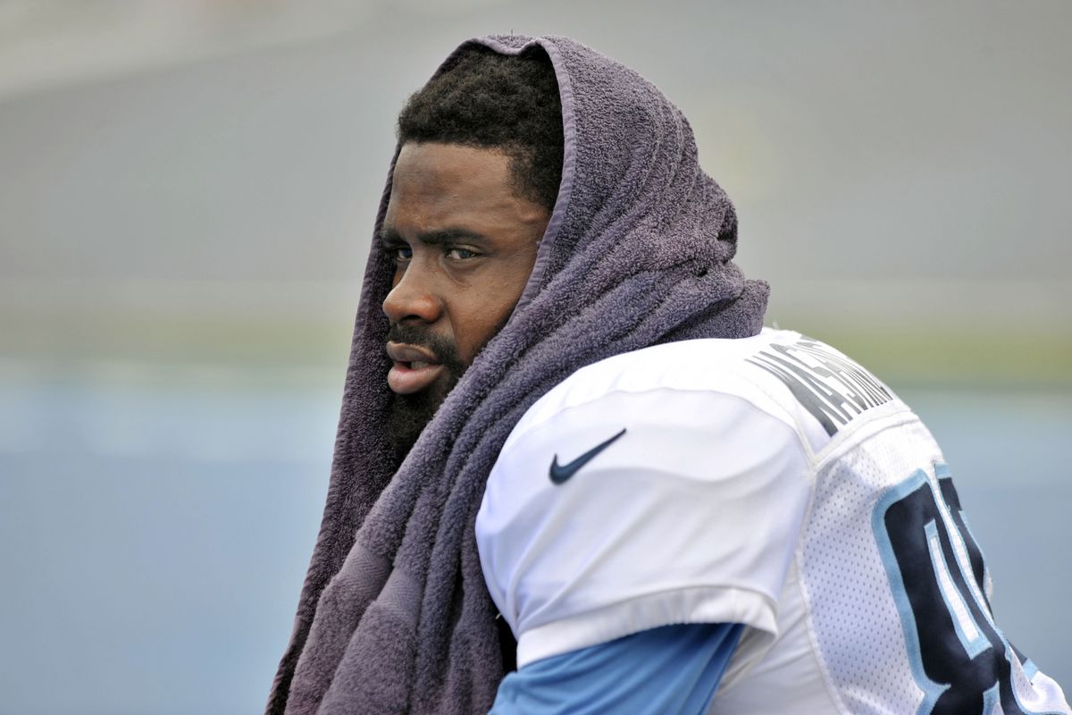 Aug 4, 2012; Nashville, TN, USA; Tennessee Titans wide receiver Nate Washington (85) on the sideline during training camp workout at LP Field. Mandatory Credit: Jim Brown-US PRESSWIRE