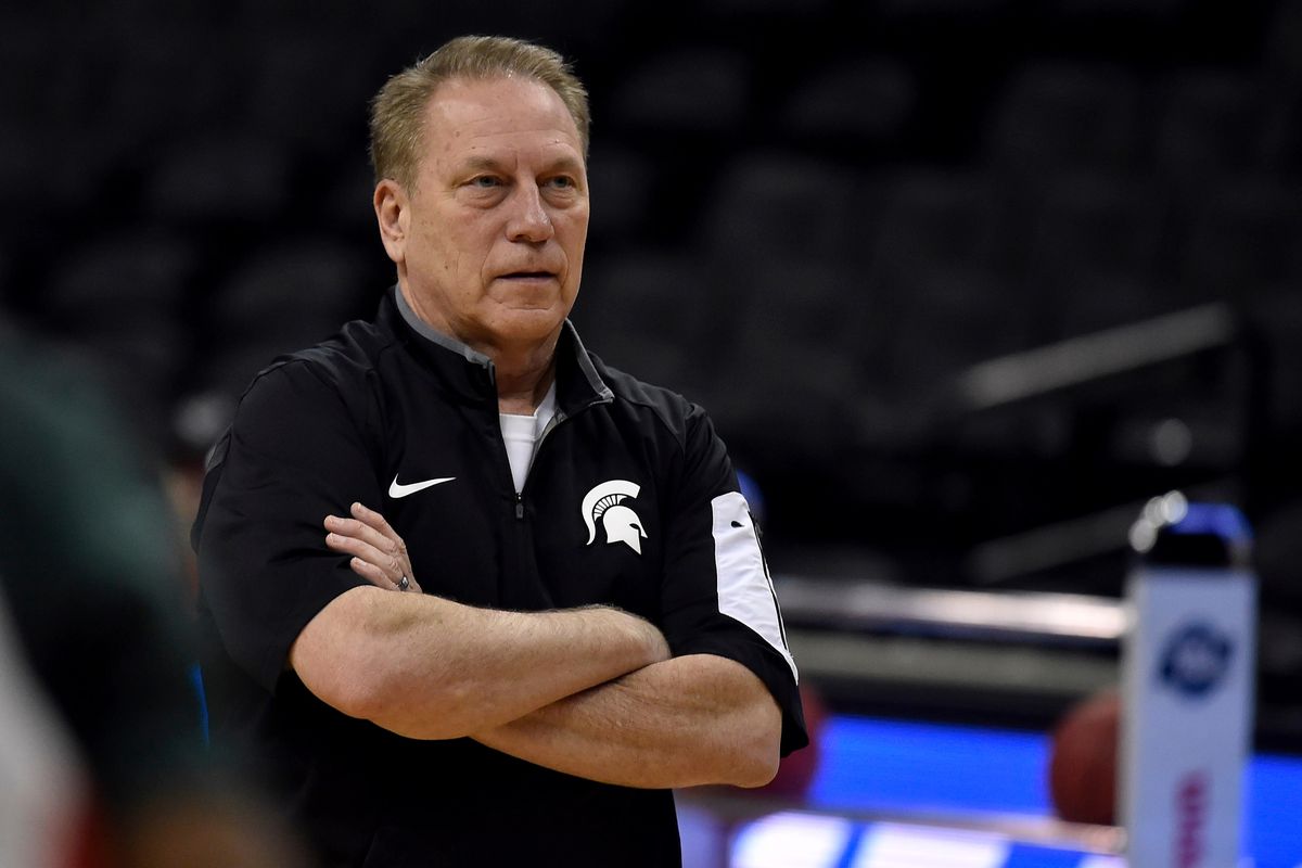 Head coach Tom Izzo of the Michigan State Spartans watches on during a practice session ahead of the 2019 NCAA Men’s Basketball Tournament East Regional at Capital One Arena on March 28, 2019 in Washington, DC.