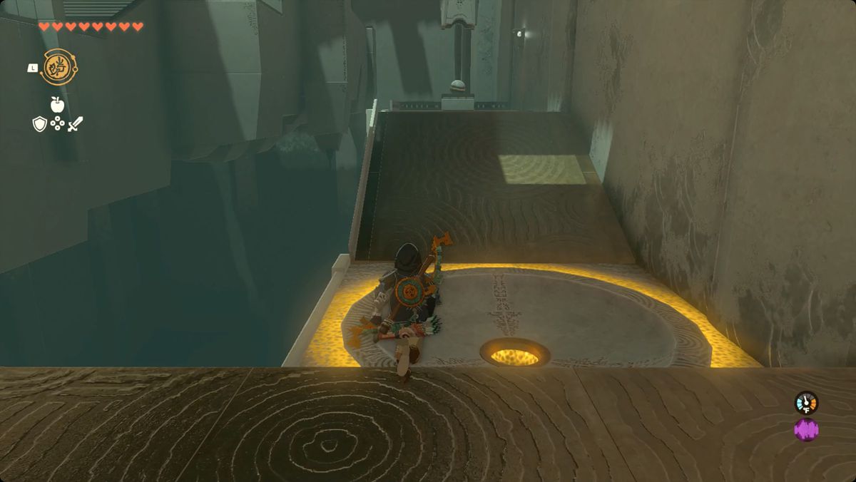The Legend of Zelda: Tears of the Kingdom Link facing up a ramp in Sepapa Shrine