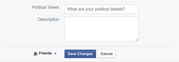 Facebook's political views section.