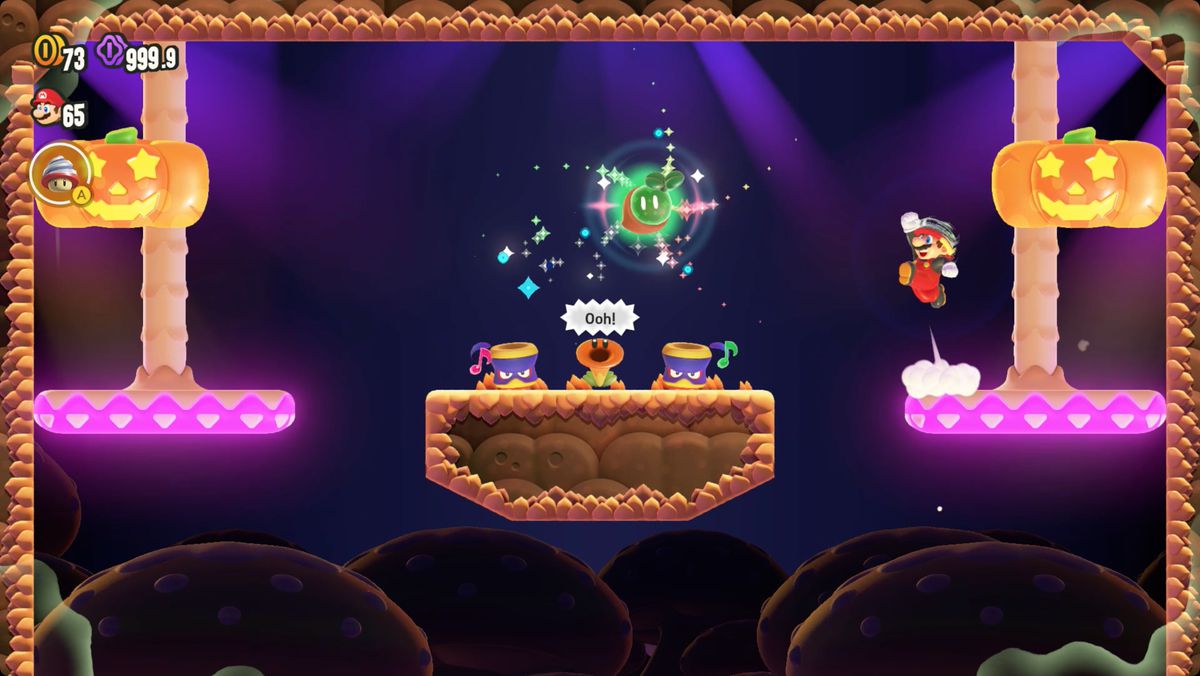 Super Mario Bros. Wonder Upshroom Downshroom screenshot showing the location of a Wonder Seed.