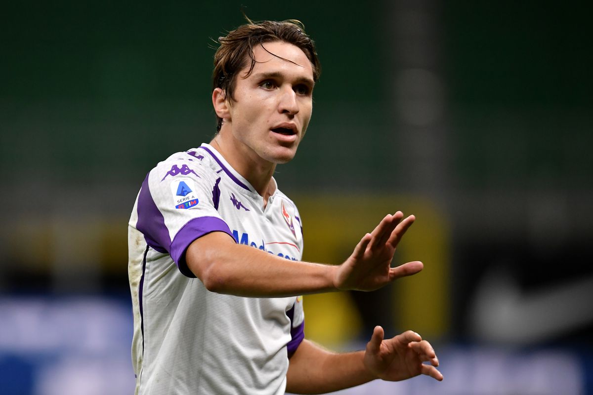 Federico Chiesa of AC Fiorentina reacts during the Serie A...