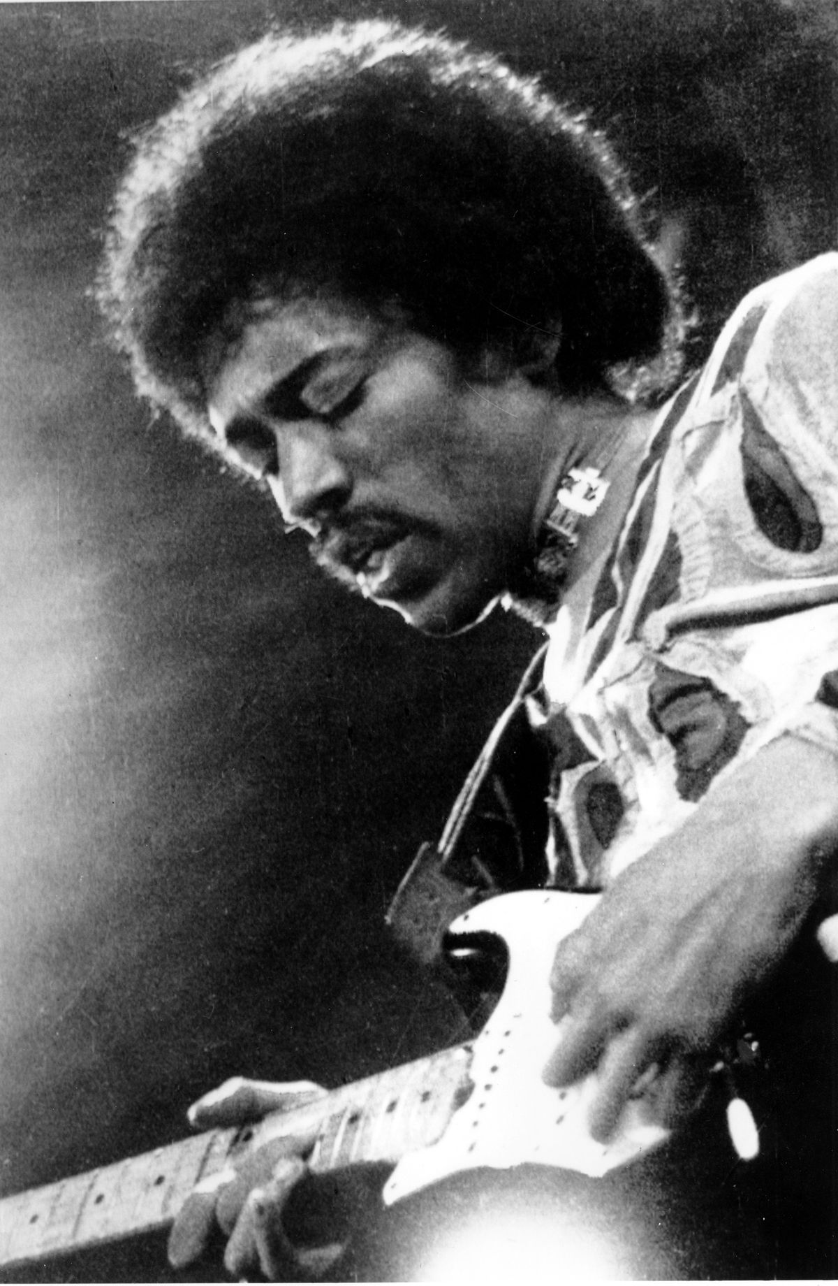 Rock ‘n’ roll guitarist Jimi Hendrix performs on the Isle of Wight in England in 1970. | AP