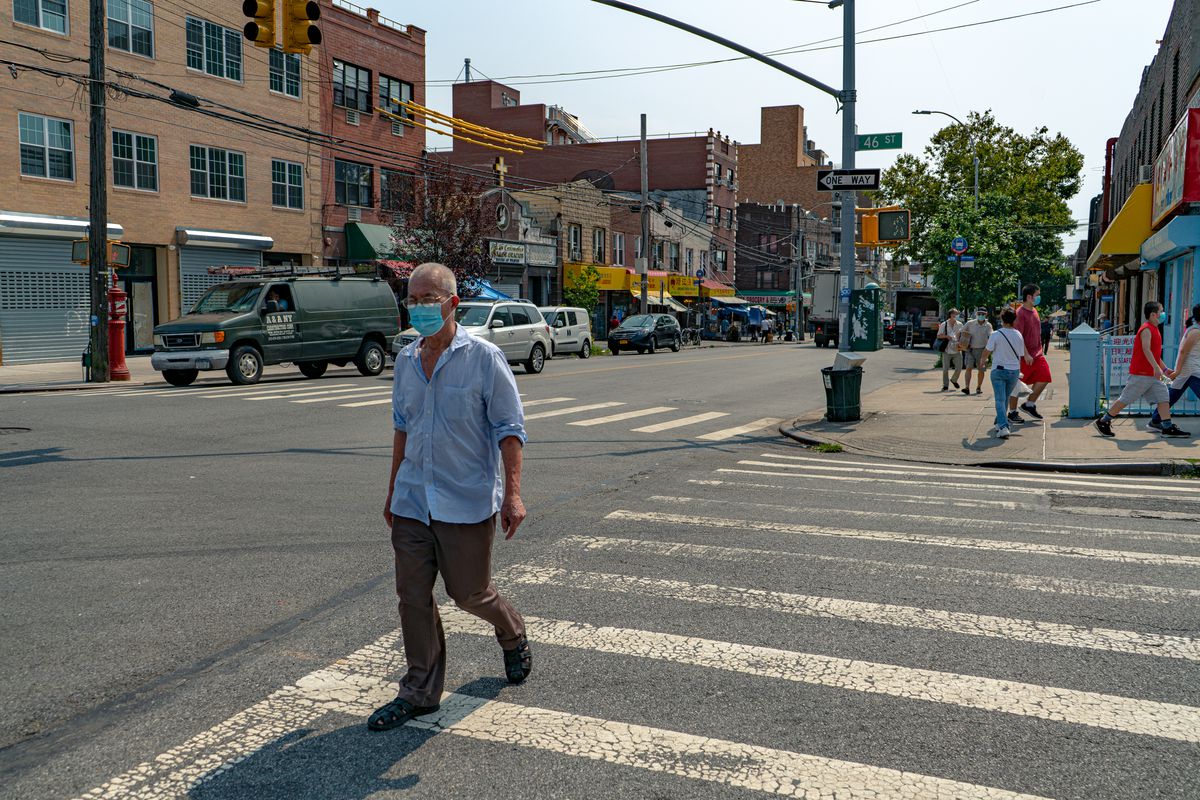The southern side of 8th Ave. at 46th St. in Sunset Park, Brooklyn which is in a different Senate district than the northern side of the street.