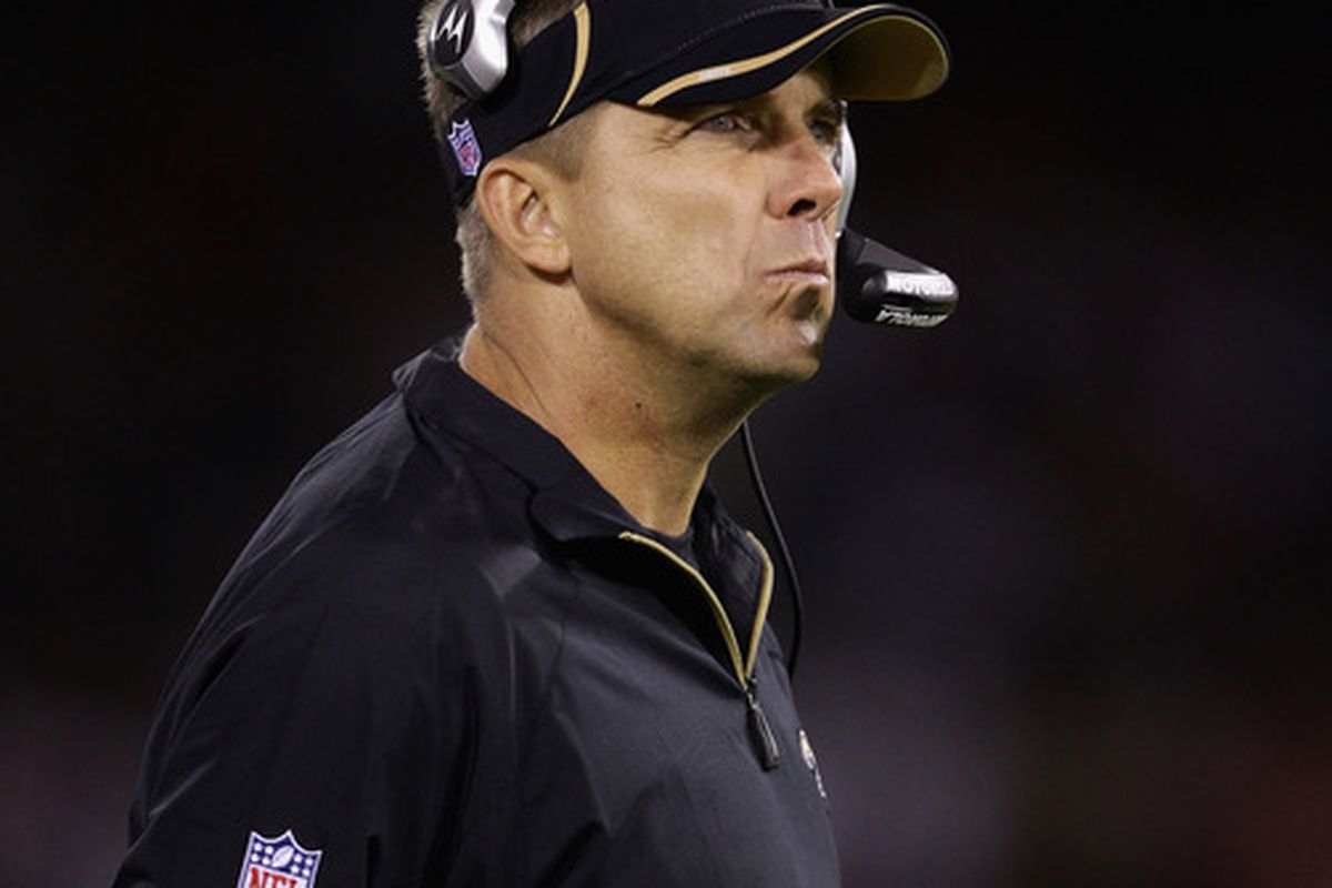 SAN FRANCISCO - SEPTEMBER 20:  Head coach Sean Payton of the New Orleans Saints watches his team play against the San Francisco 49ers at Candlestick Park on September 20 2010 in San Francisco California.  (Photo by Ezra Shaw/Getty Images)