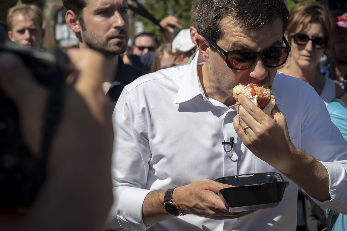 Mayor Pete eats a bacon ball sandwich