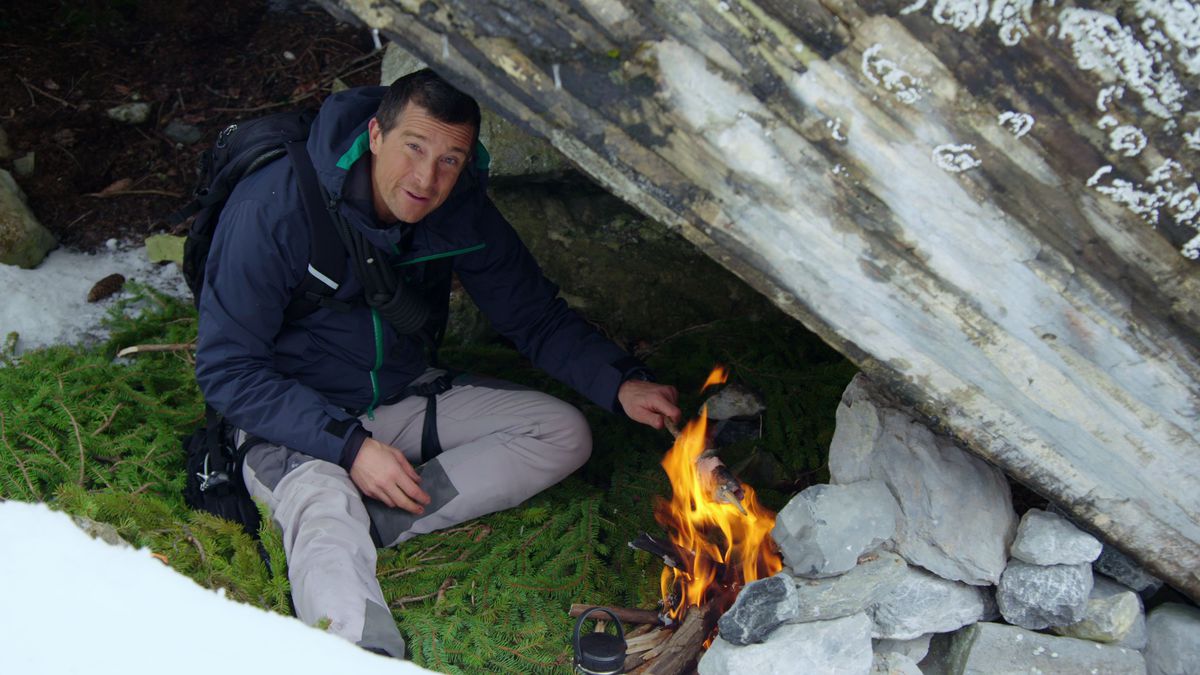 bear grylls and a fire