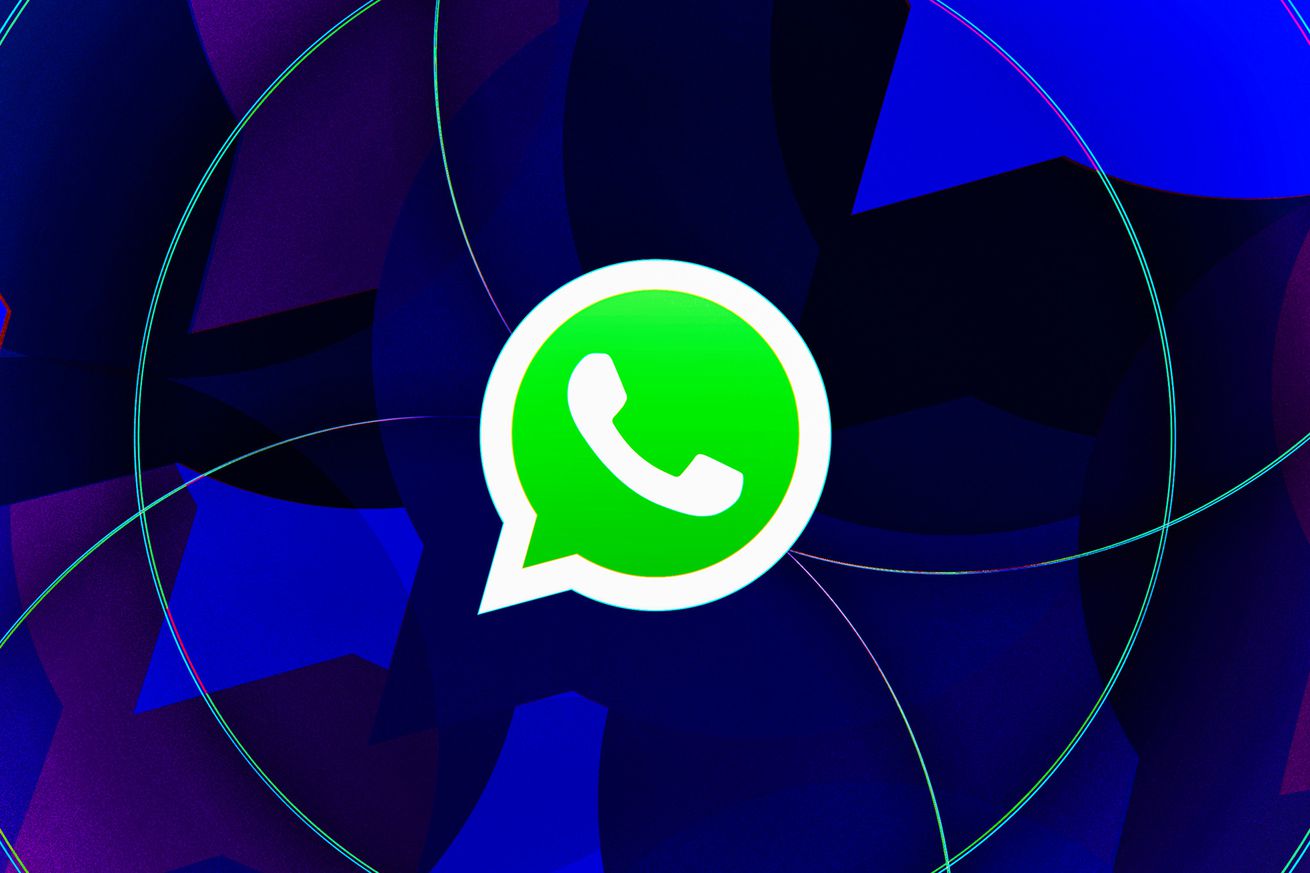 Illustration of the WhatsApp bubble logo on a dark blue background