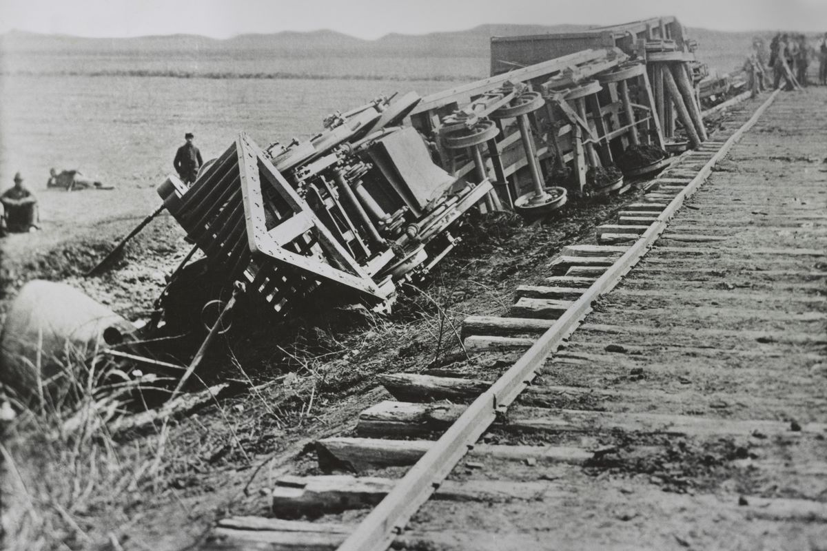 Derailed Train during American Civil War, Manassas, Virginia, USA, by Andrew J. Russell, early 1860’s