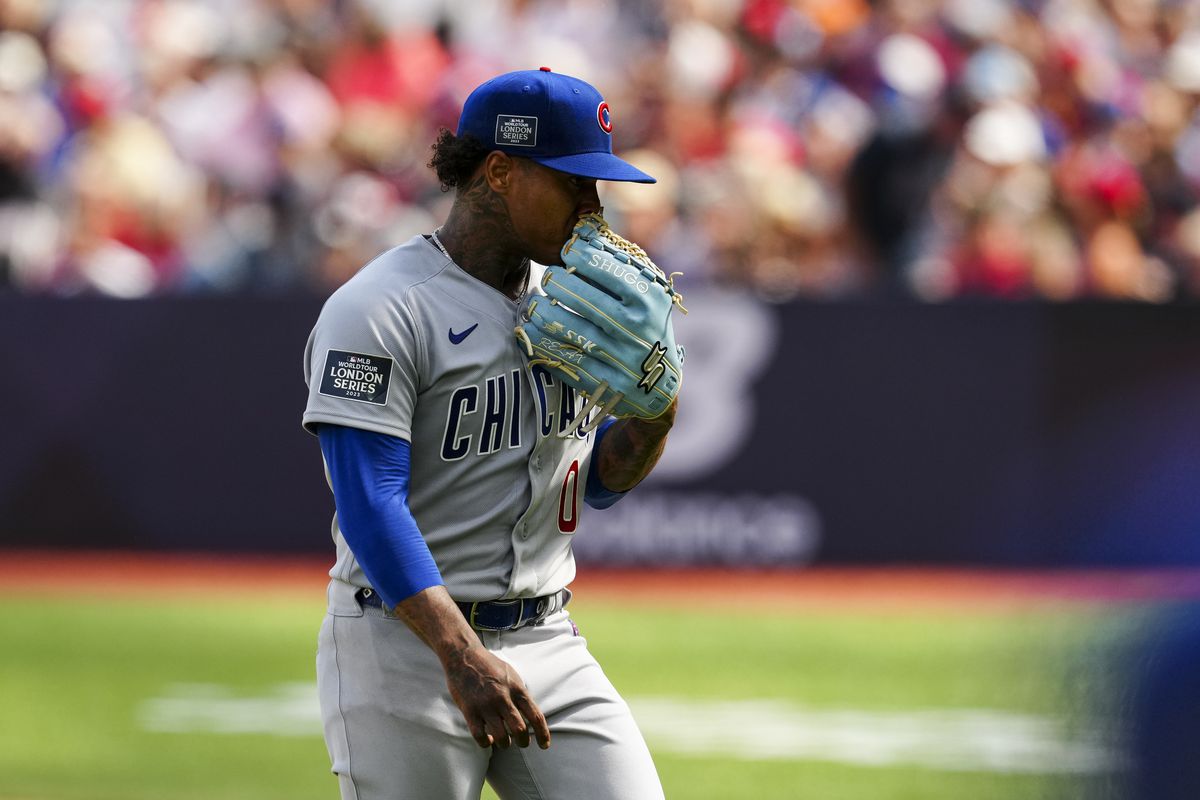 Marcus Stroman of the Chicago Cubs during the 2023 London Series game between the Chicago Cubs and the St. Louis Cardinals at London Stadium on Sunday, June 25, 2023 in London, England.