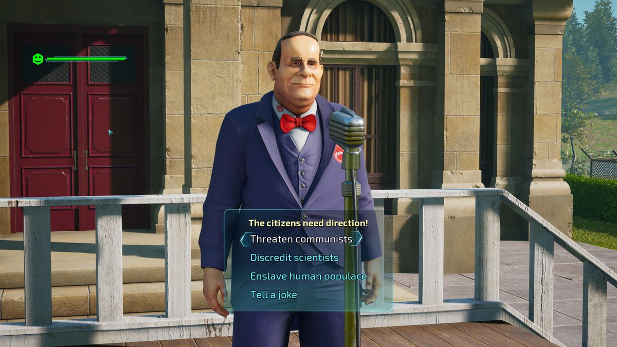 An alien disguises itself as the mayor of a small town in Destroy All Humans.