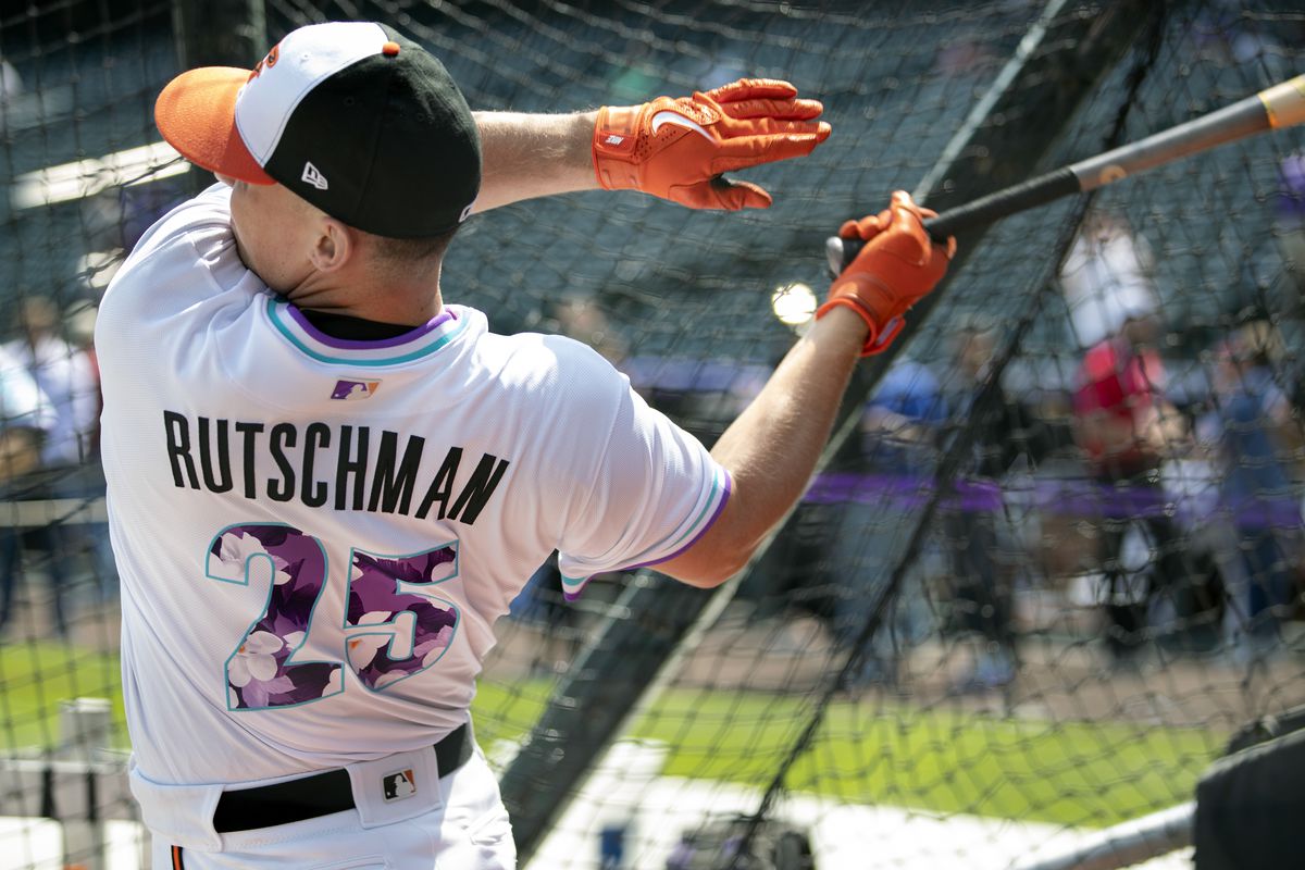 Adley Rutschman #35 of the American League Team bats during batting practice before the 2021 Sirius XM Futures Game at Coors Field on Sunday, July 11, 2021 in Denver, Colorado.